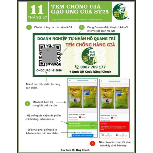 [🔥TEM CHỐNG GIÁ 🛵 GIAO HỎA TỐC HCM] Gạo ST25 Chính Hãng Ông Cua Sóc Trăng - Bao 5KG