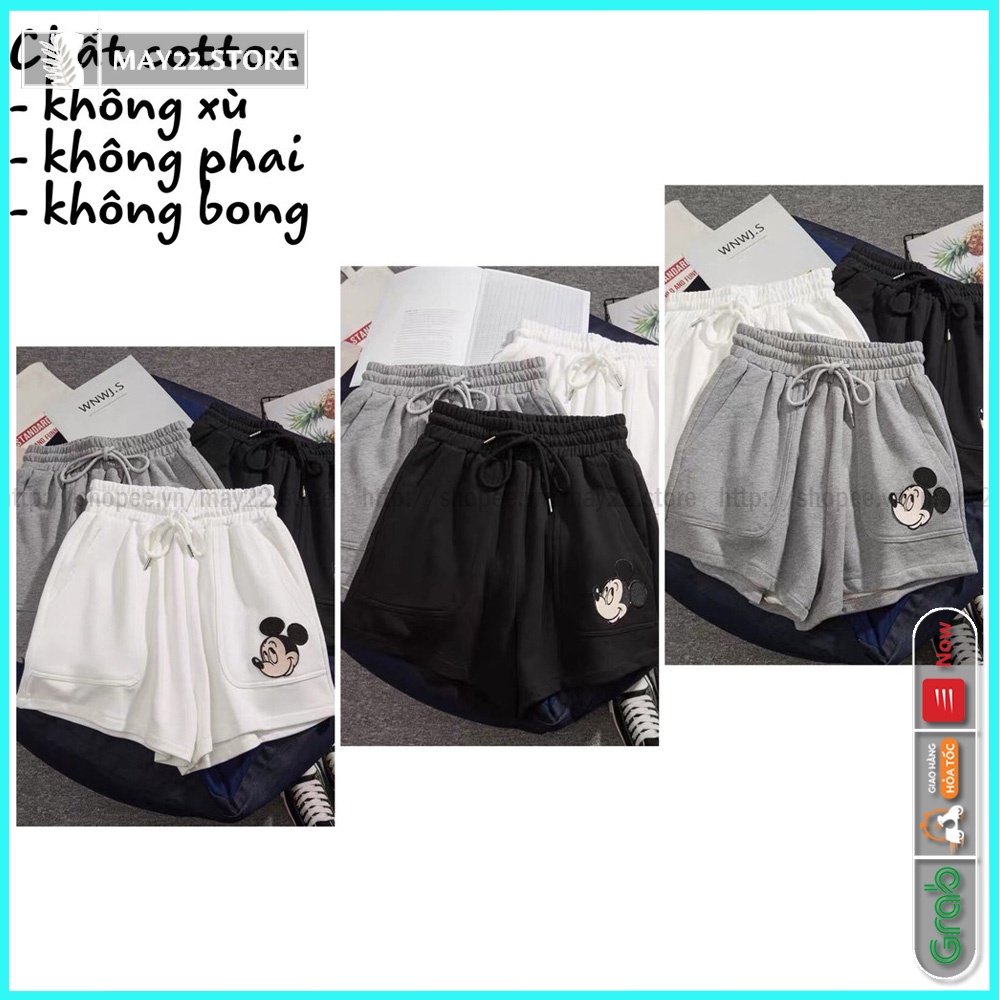 Quần đùi nữ form rộng vải da cá có dây rút, túi in hình miky, quần đùi/short nữ - May22 | BigBuy360 - bigbuy360.vn
