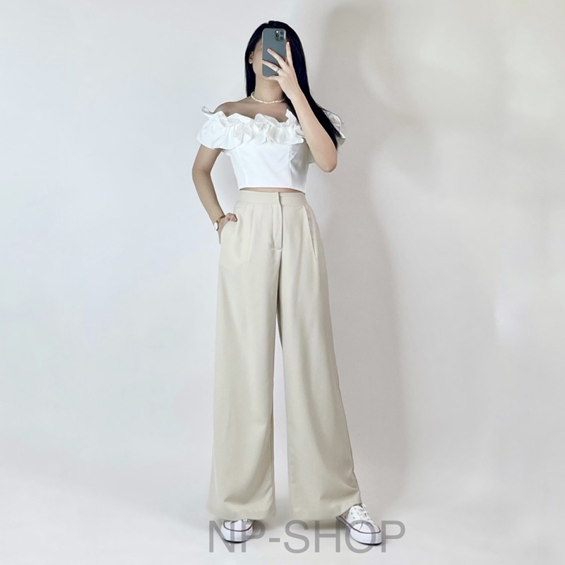 Quần tây nữ ống rộng culottes lưng cao⚡️ cạp cao dáng dài Np shop