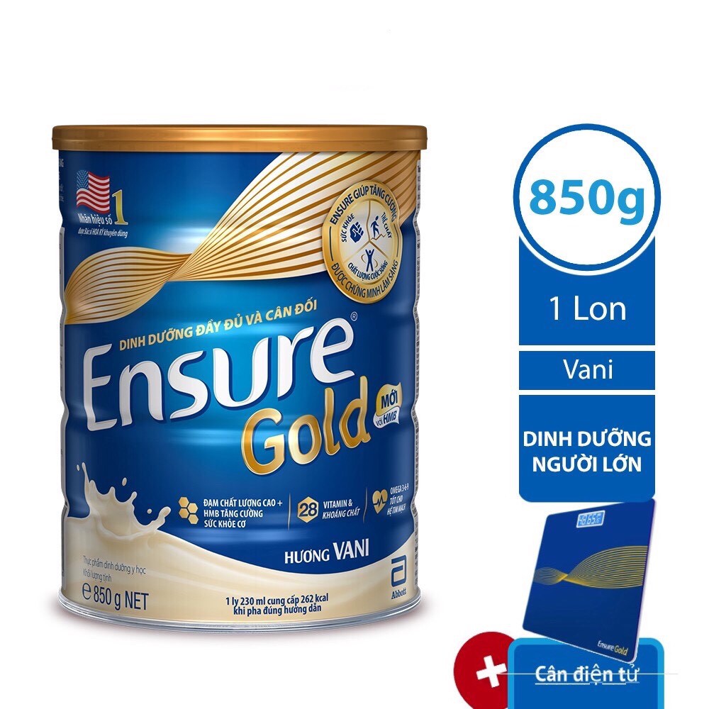 Sữa Bột Abbott Ensure Gold Vani Dinh Dưỡng Đầy Đủ Và Cân Đối (850g) - Tặng Cân Sức Khỏe Điện Tử Ensure