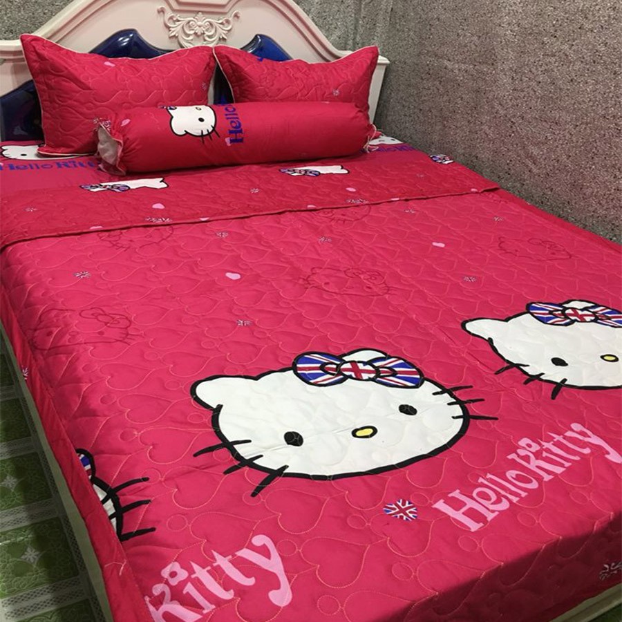 Chăn Drap Gối Kitty Nơ Cờ Cotton Poly loại 1 Mềm mát