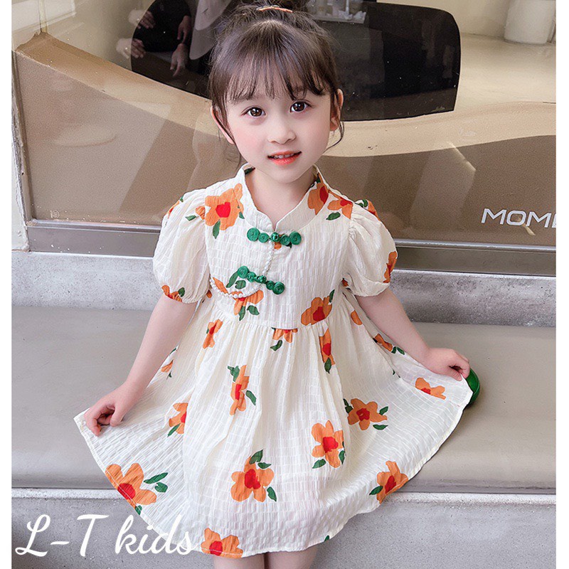 Váy cho bé gái, váy bé gái chất đũi mềm mát, cổ đính hạt ngọc siêu đáng yêu cho bé từ 10-20kg