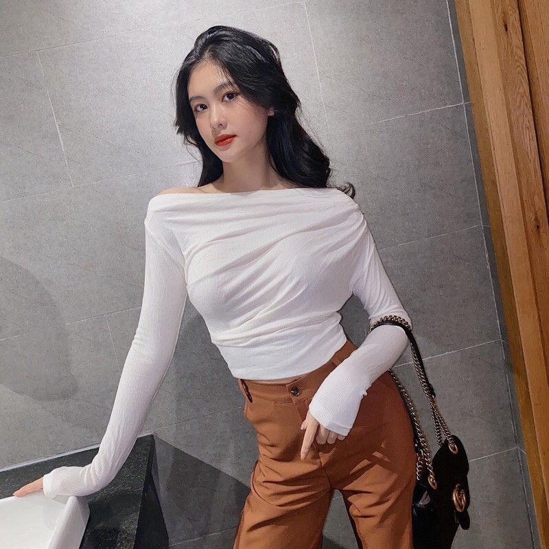 Áo lệch vai tay dài  MIE CROPTOP
