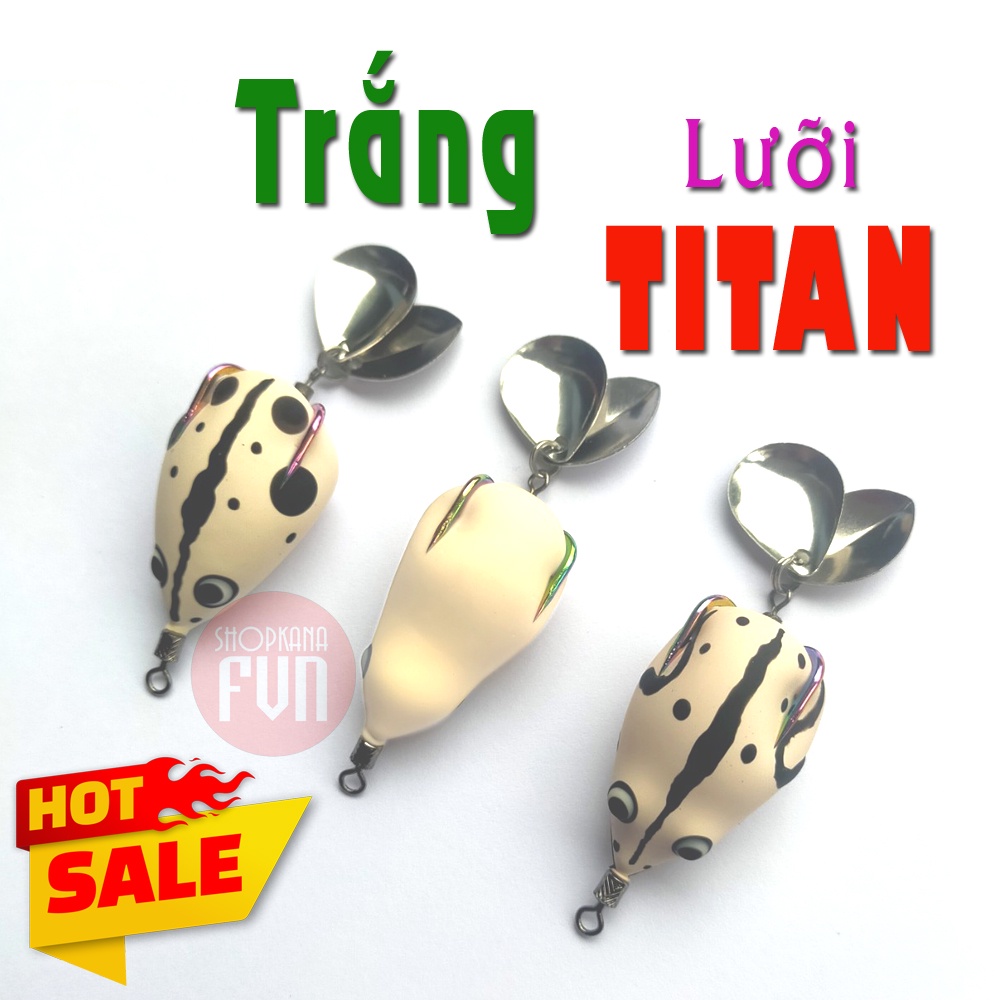 Mồi giả nhái hơi Trắng (Sóc chuột, Ngọc Trinh, Mắt lồi), Cao su Thái Lan xịn, Handmade