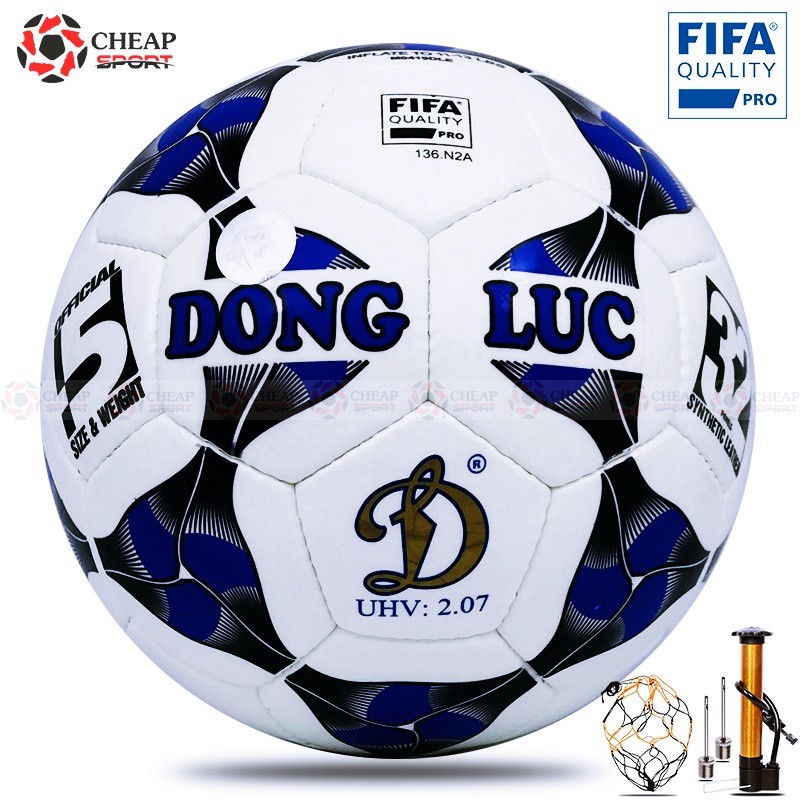 Quả Bóng Đá Tiêu Chuẩn Fifa UHV 2.07 Size Số 5 Chính Hãng Động Lực (Tặng bơm mini, kim và lưới bóng)