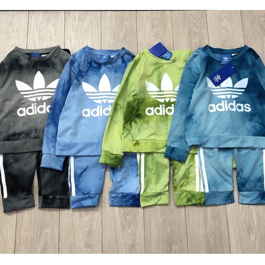 Bộ nỉ thu đông bé trai - Set bộ nỉ da cá loang Adidas cho bé trai size 100-150