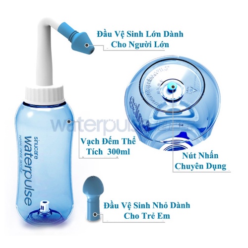 Bình rửa mũi Waterpulse Nasal plus 300ml chuyên dụng cho bé sơ sinh trẻ em và người lớn, chai xịt rửa mũi xoang vệ sinh