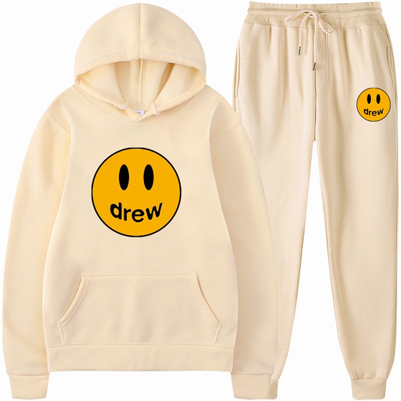 Justin Bieber Drew House Bộ Áo Hoodie Dáng Rộng In Hình Mặt Cười + Quần Dài Thời Trang Cá Tính Cho Nam Và Nữ