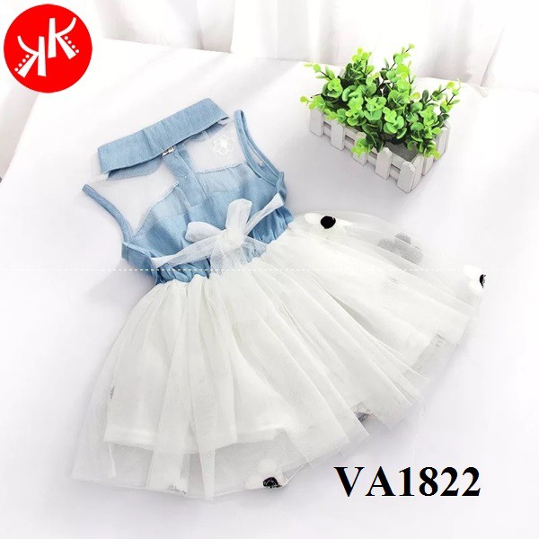 Váy bé gái mùa hè cotton bò cộc tay hai tầng bồng bềnh công chúa