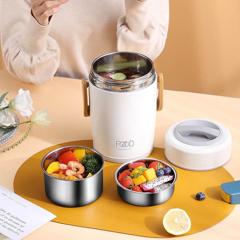 Hộp cơm giữ nhiệt văn phòng NATAHI HQ001 Inox 304 cao cấp, sang trọng, tặng kèm túi và hộp đũa thìa nĩa gỗ khi mua combo