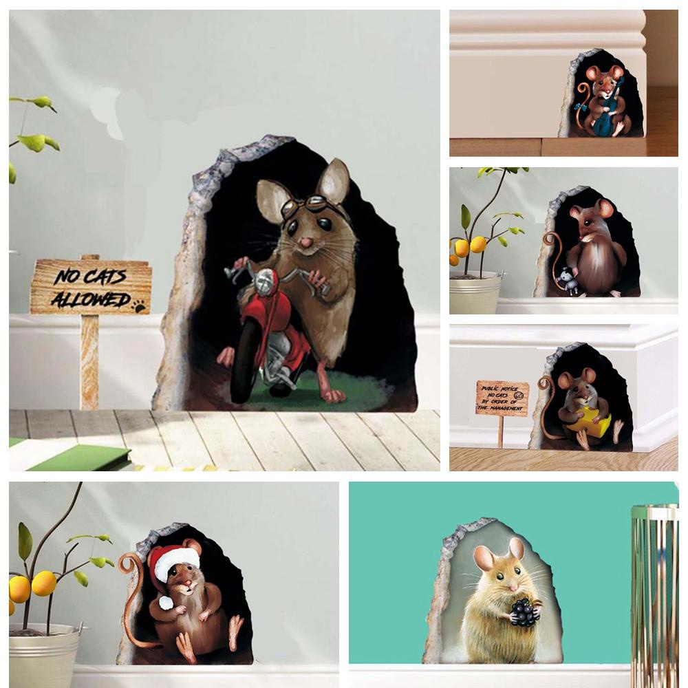 Miếng Dán Tường Trang Trí Hình Lỗ Chuột 3D Nghệ Thuật