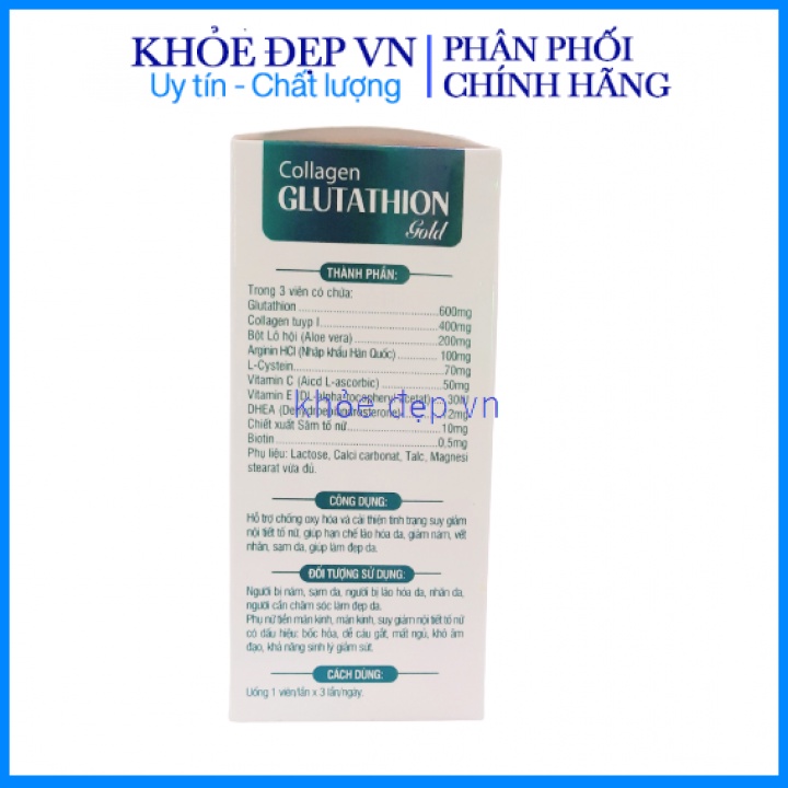 Viên uống trắng da, giảm lão hóa , chống nám tàn nhang Collagen Glutathion hộp trắng 30 viên