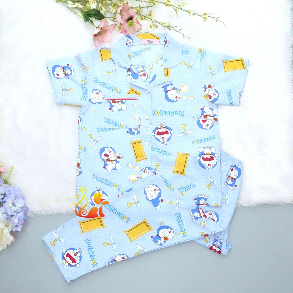 Đồ Mặc Nhà &quot;Chú mèo máy - Bánh rán&quot; Pijama Kate Thái Quần Dài - Từ 38kg - 48kg