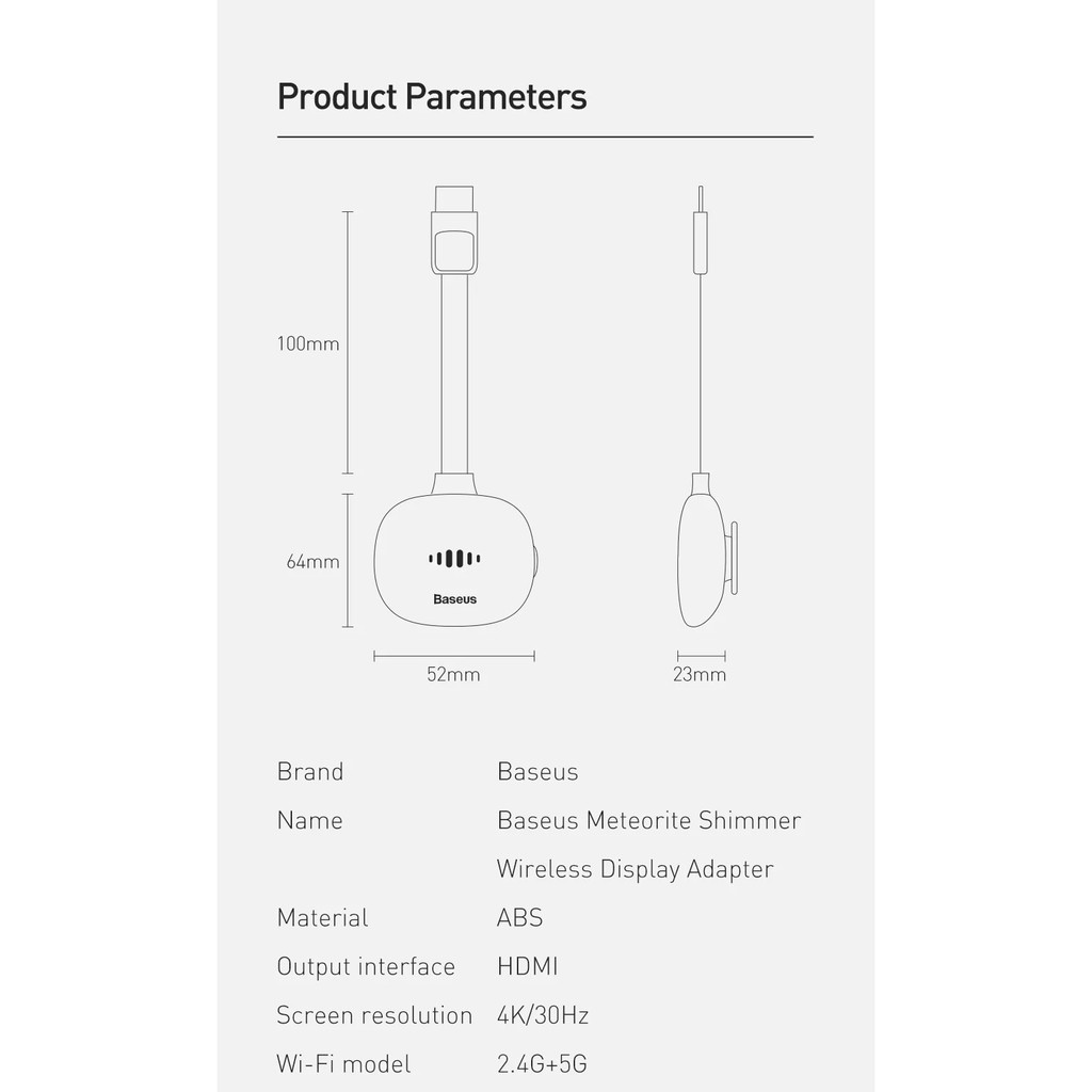 Bộ chuyển hình ảnh HDMI TV 4K không dây từ điện thoại/ Máy tính bảng/LAPTOP CHÍNH HÃNG BASEUS