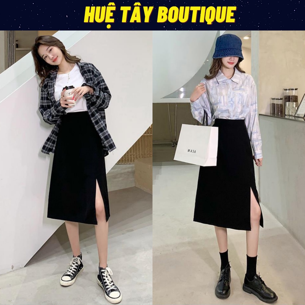Chân váy nữ, chân váy xẻ tà nữ màu đen kéo khoá sau SKUCV-01