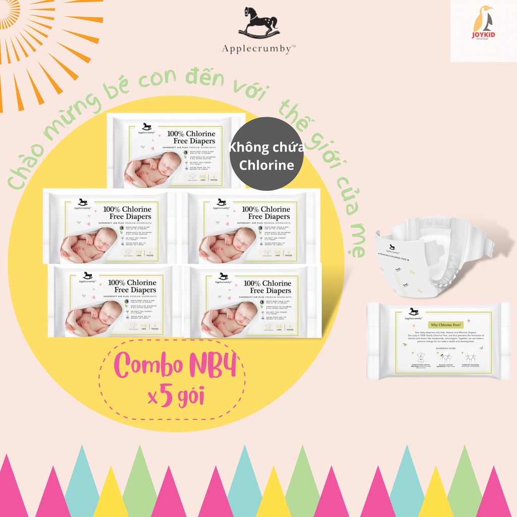 Tã/bỉm dán đêm Applecrumby Supersoft Air Plus Premium Overnights Tape Diapers sơ sinh NB4