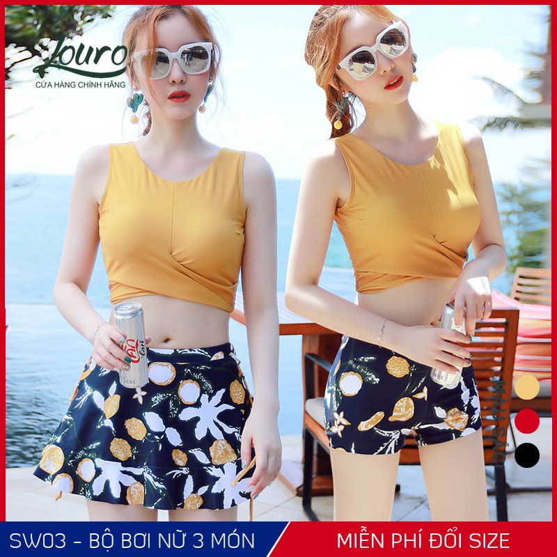 Bộ đồ bơi 3 món nữ kín đáo Louro, kiểu đồ bơi 2 mảnh dạng váy thắt nơ đi biển phong cách Hàn Quốc - SW03 | BigBuy360 - bigbuy360.vn