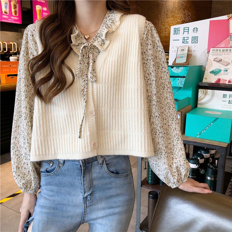 Bộ áo dệt kim cổ chữ v dáng rộng phối quần short thanh lịch cho nữ