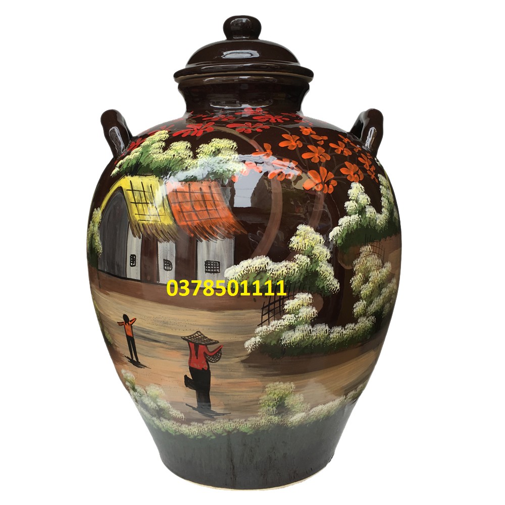 Vò đựng nước vẽ cảnh đồng quê Bát Tràng