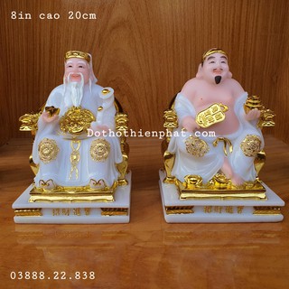 Cặp thần tài ông địa đá màu trắng 8in cao 20 cm rẻ nhất thị trường