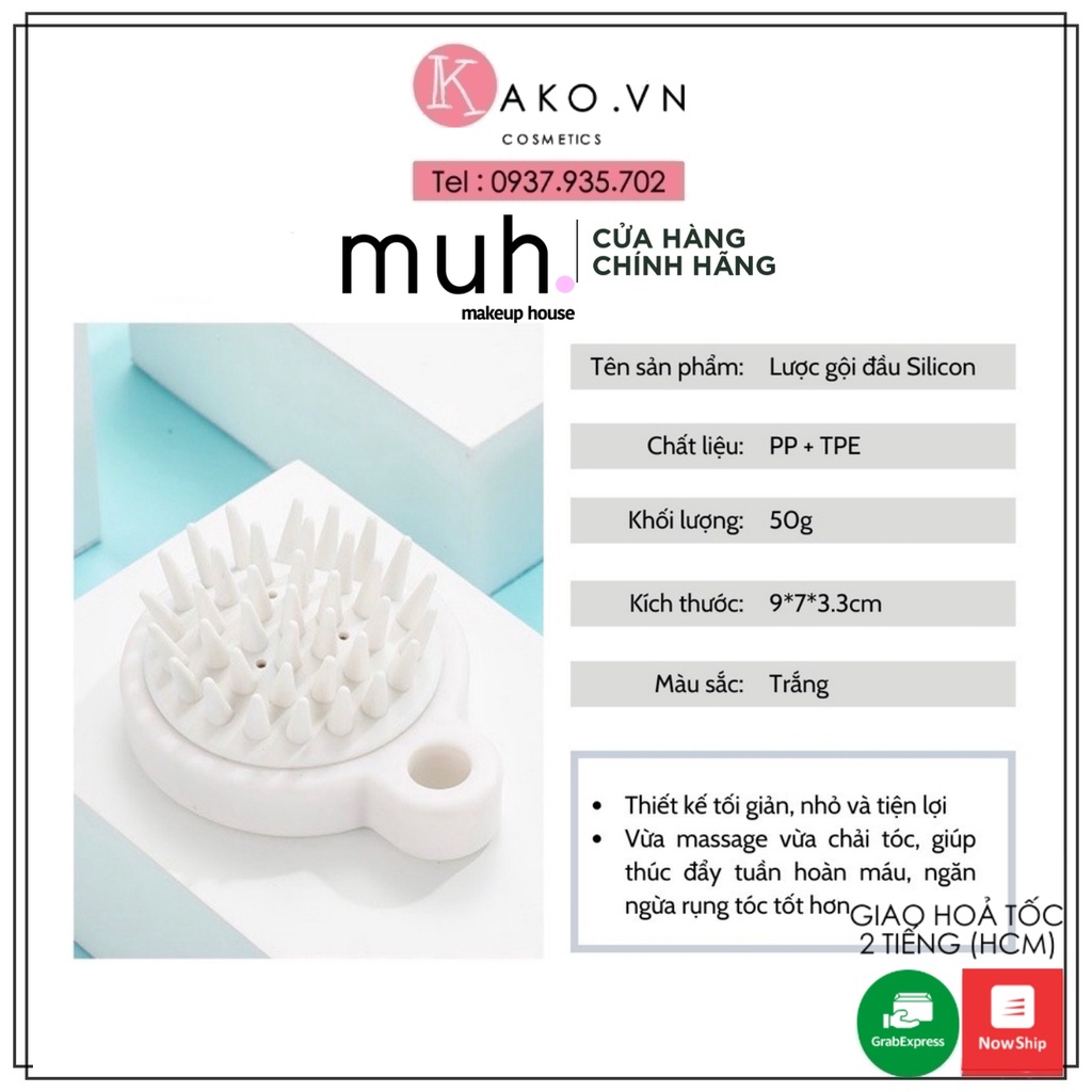 Bàn chải gội đầu silicon mềm MUH có túi khí bảo vệ tóc và giúp thư giãn da đầu