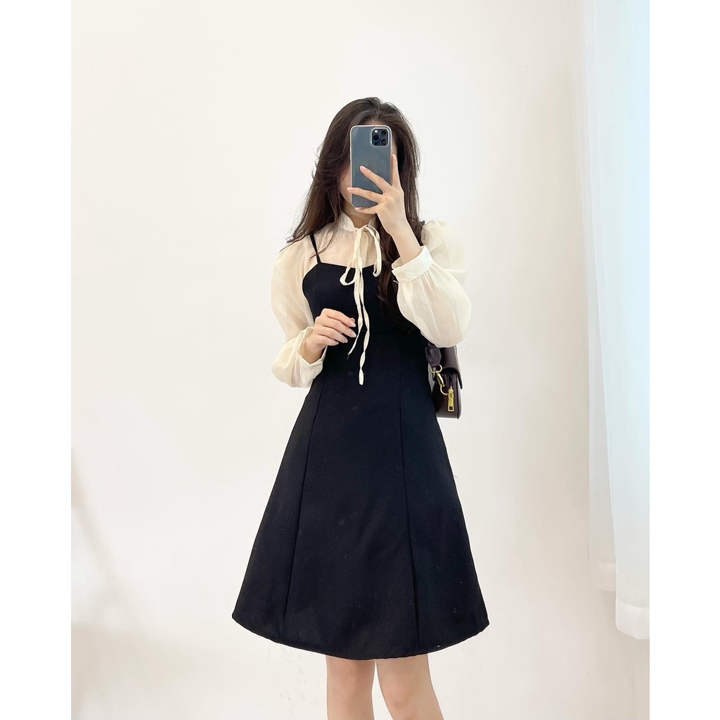 (FREESHIP) Set váy 2 dây áo voan tiểu thư Miho house