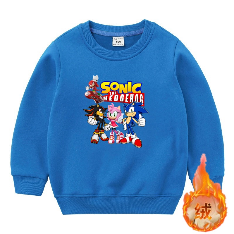 Áo nỉ dài tay cổ tròn in hình nhím Sonic dễ thương cho bé