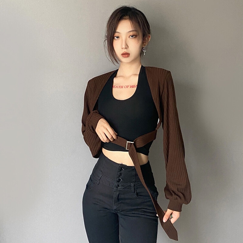 Kliou 2023 new Bộ áo cardigan 2 mảnh KLIOU 2023 tay dài phong cách đường phố thời trang xuân hè 2022
