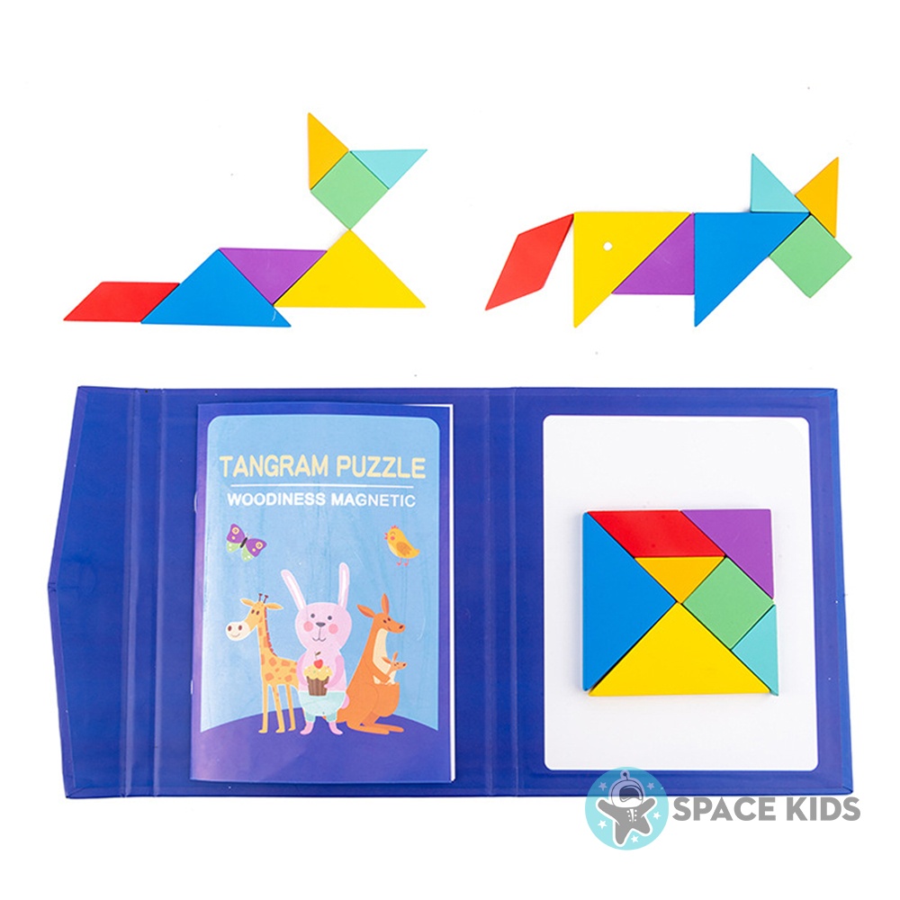 [Mã LIFETOYS1 giảm 30K đơn 99K] Đồ chơi cho bé xếp hình gỗ Tangram kèm sách nam châm cho trẻ em Space Kids