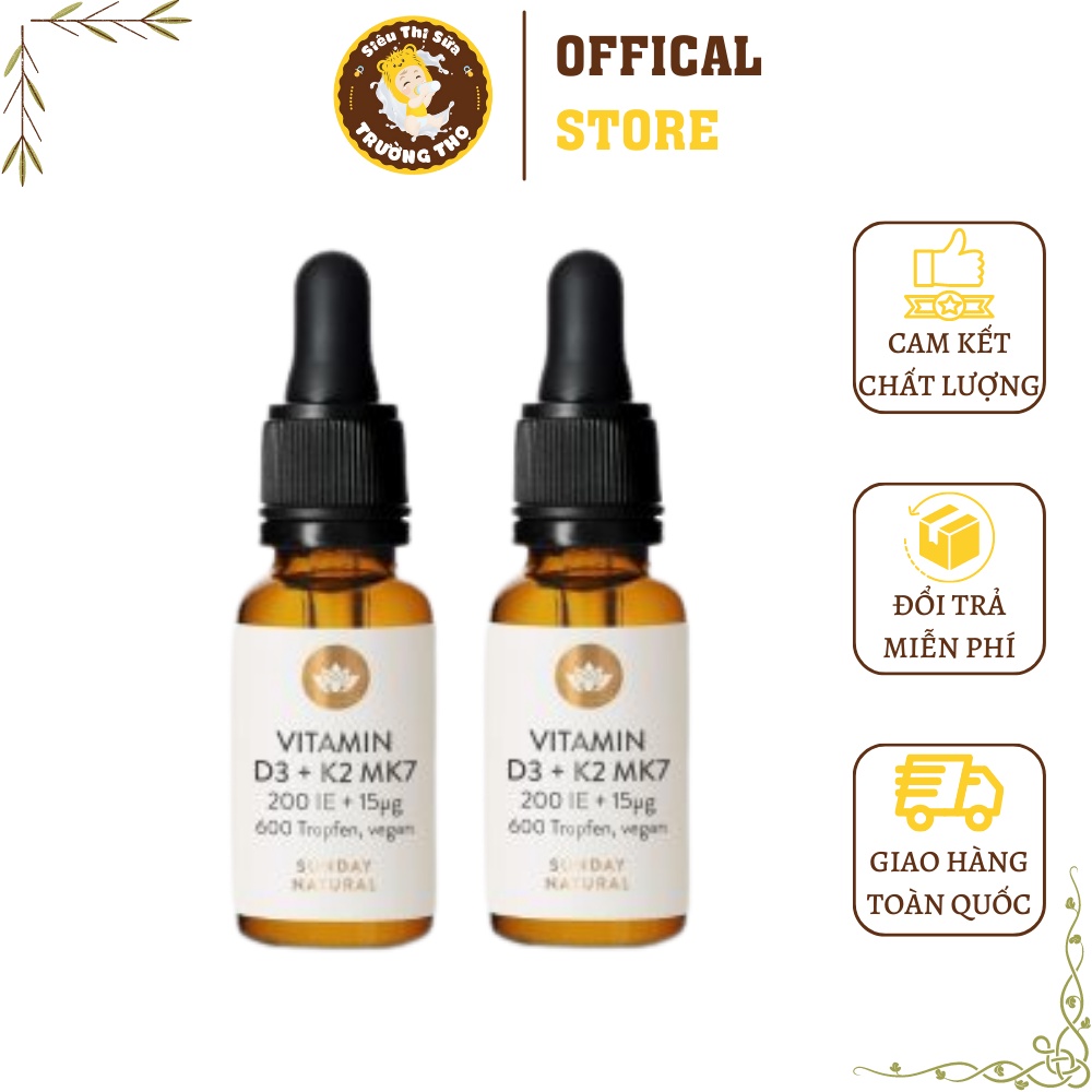 Vitamin D3 &amp; K2 MK7 ⚡ CAM KẾT CHÍNH HÃNG ⚡ Vitamin D3 K2 MK7 Sunday Natural Đức 20ml Hỗ trợ phát triển chiều cao trẻ em