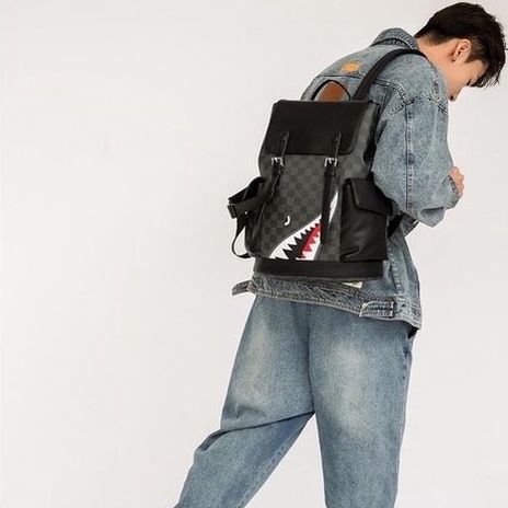 Balo Caro Black phong cách Bape cá mập, Bape Backpack, Chất liệu da chống nước DuSo.LuxuryStreetWear