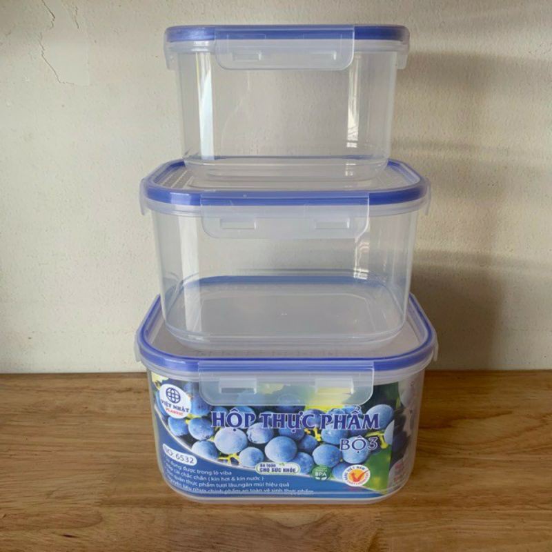 Bộ 3 Hộp Đựng Thực Phẩm Chữ Nhật Nhựa Việt Nhật Cao Cấp ( Chữ Nhật) ZA22