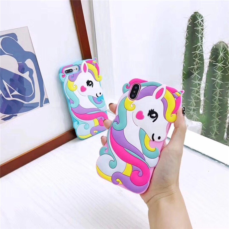 3D Cartoon Unicorn Pink horse Silicone Case iPhone X XS 7 8 6 6S Plus Soft Cover