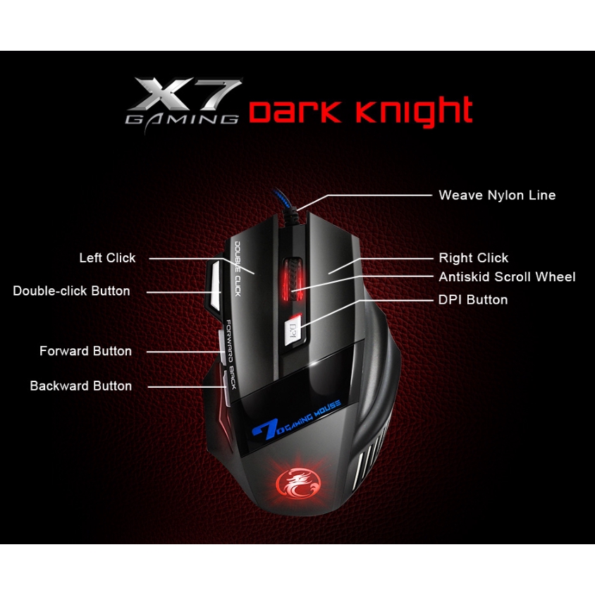 Chuột Gaming X7 có dây tích hợp đèn LED 5500 DPI cao cấp