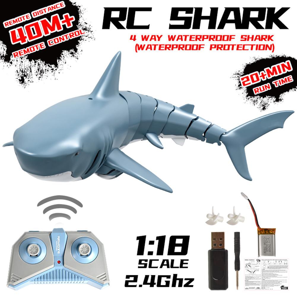 Bafada 2.4G Bot Control RC Simulation Shark Toys Remote Control Shark Boat Waterproof USB Rechargeable Swimming Pool Bathroom Toy Shark 1:18 Swimming Toys RC Car Engineering truck