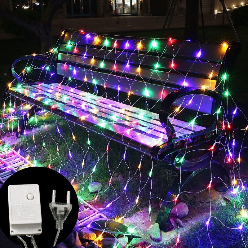 Đèn lưới ngoài trời 3X2M200LED 220v 8 chế độ nhấp nháy, đèn sân vườn giáng sinh, đèn trang trí sân vườn sân vườn, đèn dây nhấp nháy chống thấm