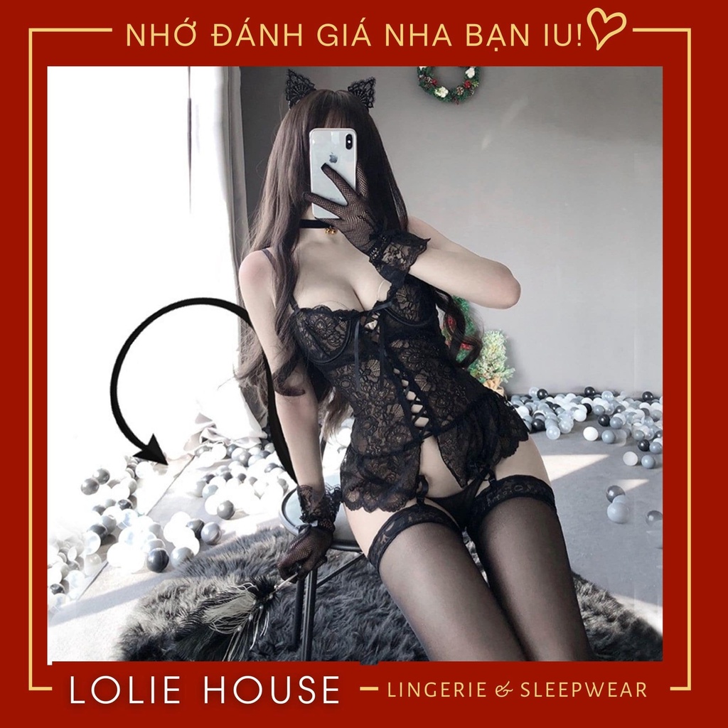 Set nội y sexy ren gợi cảm có kèm kẹp tất vớ và quần lót lọt khe dây LOLIE HOUSE - SS18 | WebRaoVat - webraovat.net.vn