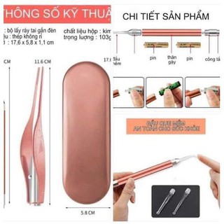 Bộ ngoáy tai nặn mụn hợp kim có đèn led