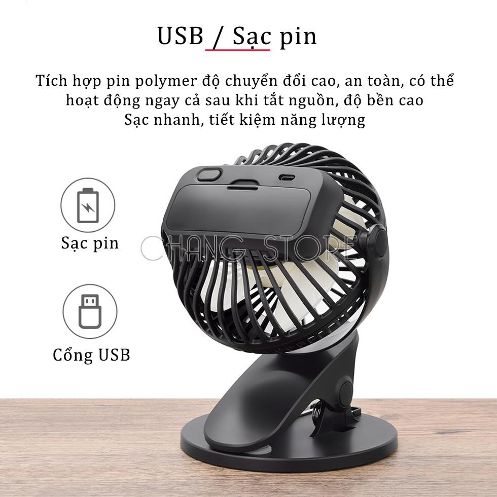 [Mã ELFLASH5 giảm 20K đơn 50K] Quạt kẹp tích điện xoay 360 độ, quạt tích điện mini kẹp bàn siêu tiện lợi