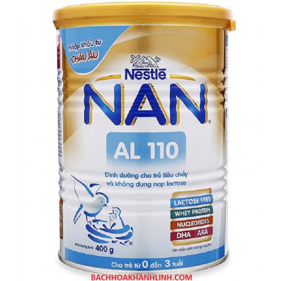 Sữa Nan AL110 cho trẻ bị tiêu chảy, bất dung nạp Lactose 400Gram