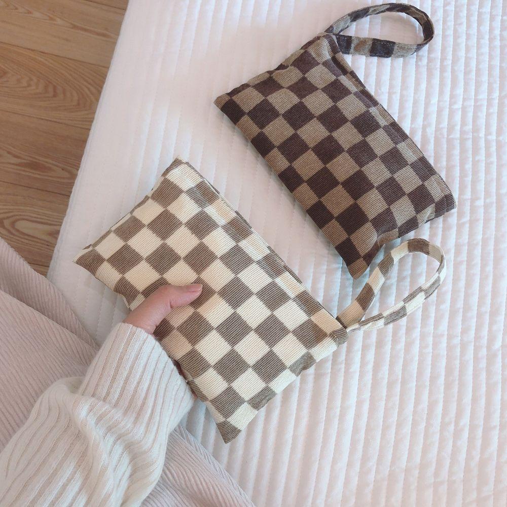 OCEANMAP Túi Đựng Đồ Trang Điểm Họa Tiết Sọc Caro Xinh Xắn Ốp