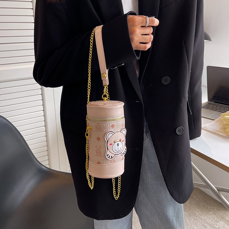 Ielgy Túi Xách Đeo Vai Hình Trụ Phối Dây Xích Kết Cấu Chất Lượng Cao Phổ Biến Cho Nữ