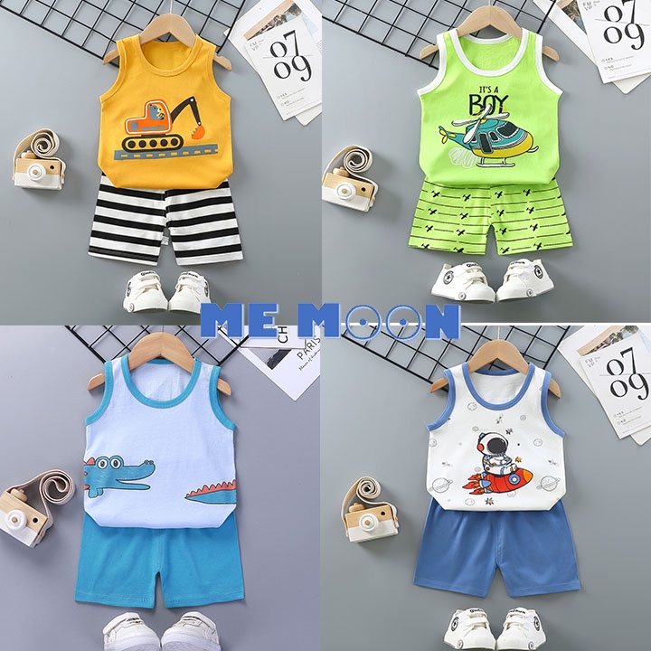 Bộ đồ quần áo trẻ em mùa hè 3 lỗ - Bé trai và gái vải cotton co giãn 4 chiều thấm hút mồ hôi bé từ 1-5 tuổi BĐON01-02