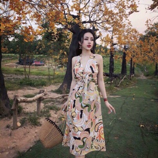 Sale váy hoa cổ yếm tqxk