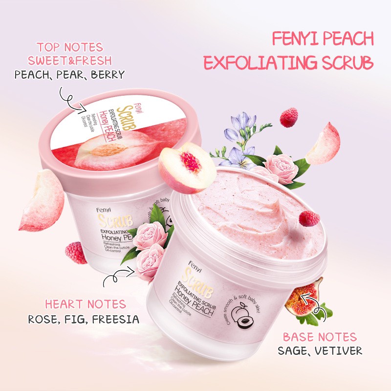 [Hương Đào] Tẩy tế bào chết mặt body toàn thân đào Fenyi Scrub Honey Peach 100g tẩy sạch da chết trắng sáng mịn màng