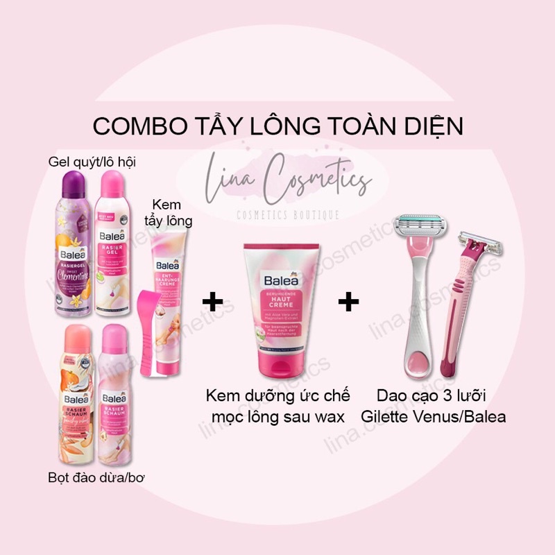 [SẴN]Combo kem tẩy lông/bọt cạo lông + kem dưỡng làm chậm mọc lông sau wax + dao cạo.