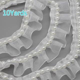 Cuộn Vải Ren Đính Ngọc Trai Giả 10Yards * 3cm Làm Đồ Thủ Công