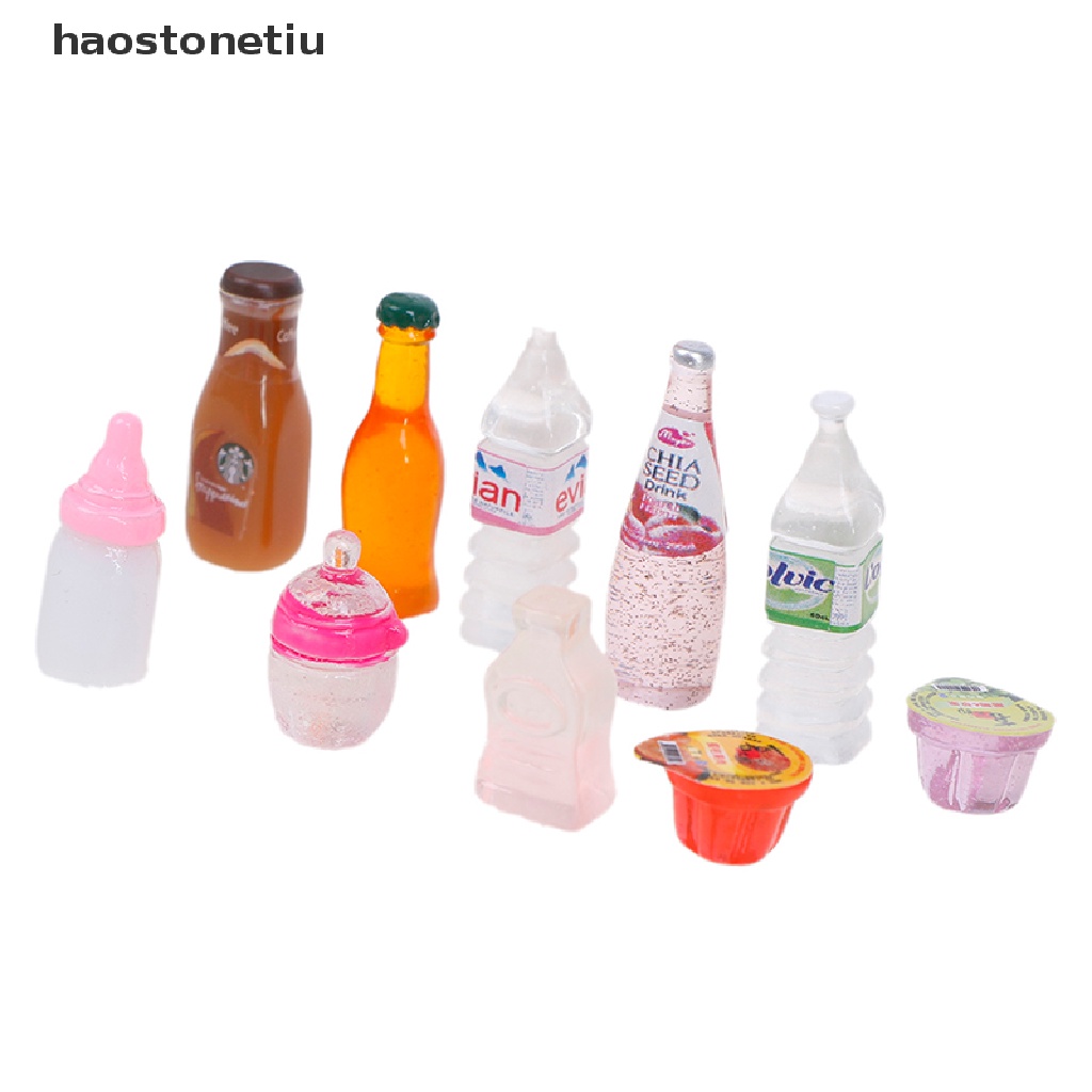 Set 10 Mô Hình Chai Nước Mini Bằng Nhựa Resin Trang Trí Nhà Búp Bê