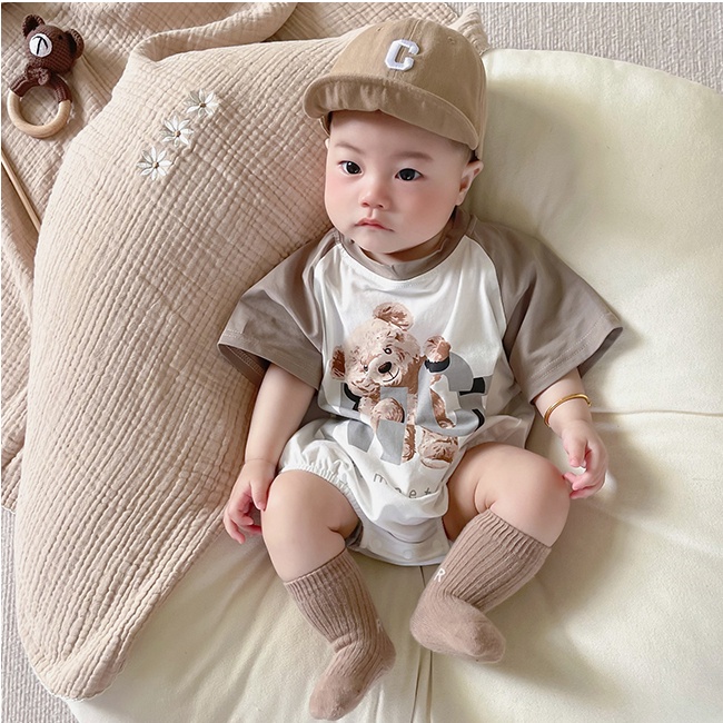 Bộ Áo Liền Quần Tam Giác Vải Mỏng In Hình Gấu Dễ Thương Thời Trang Mùa Hè Cho Bé