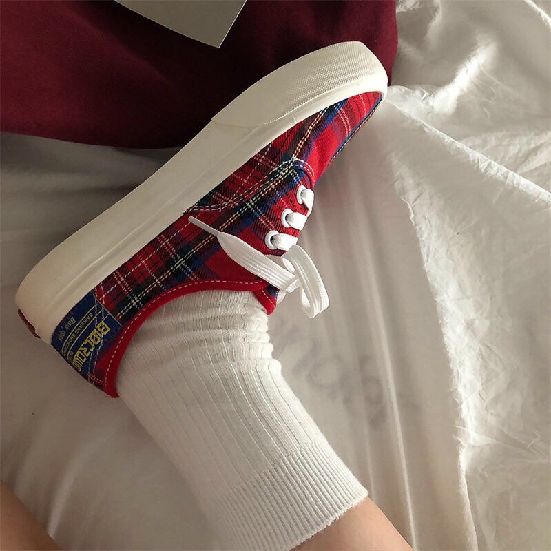 Giày Dây Kẻ caro đỏ Canvas | Ảnh thật cuối